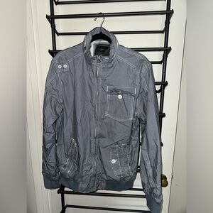 21men Blue and White Pattern Thick Zippered Jacket